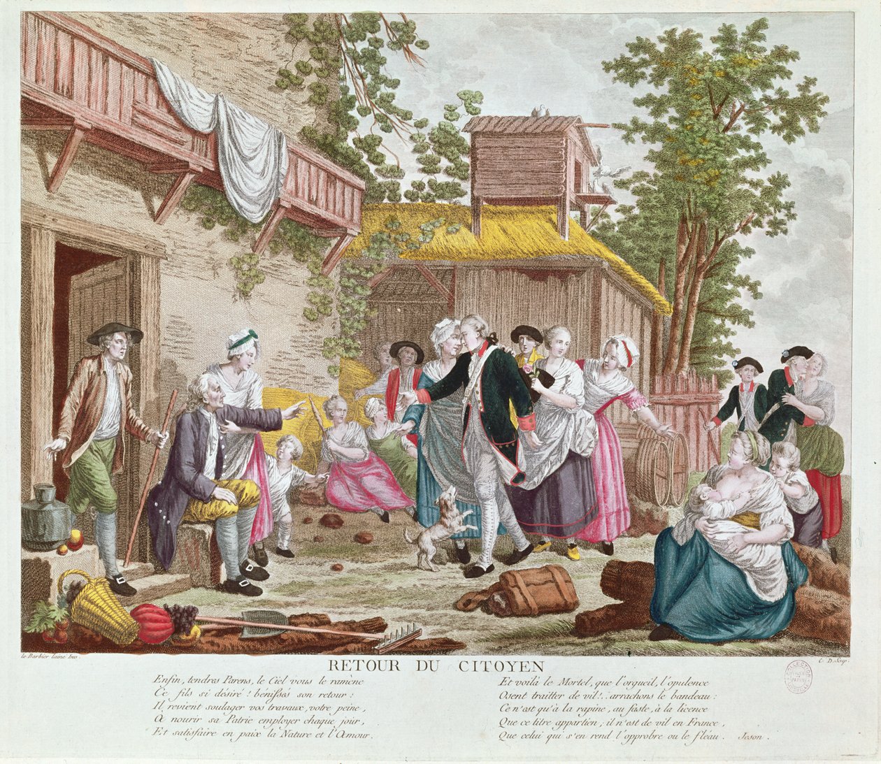 公民归来，1792年（彩色雕刻）（另见336991） 作者 让·雅克·弗朗索瓦·勒·巴比耶