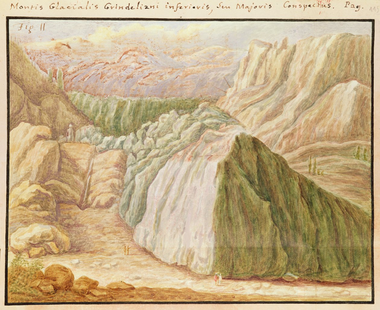 1709年，阿尔卑斯山的格林德尔瓦尔德冰川1798年 作者 让·雅克·舍切泽（Jean Jacques Scheuchzer）