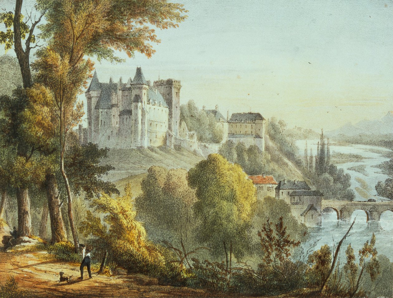 Jurancon和Chateau Pau桥的视图，由Gerard Rene Le Vilain（1740-1836）雕刻 作者 让·约瑟夫·朱尔斯·迪弗