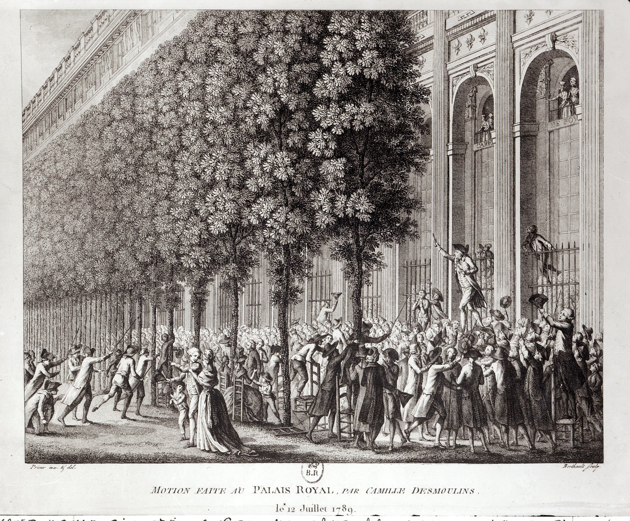 Camille Desmoulins（1760-94）于1789年7月12日在皇宫举行，由Pierre Gabriel Berthault（1737-1831）雕刻 作者 年轻人让·路易斯