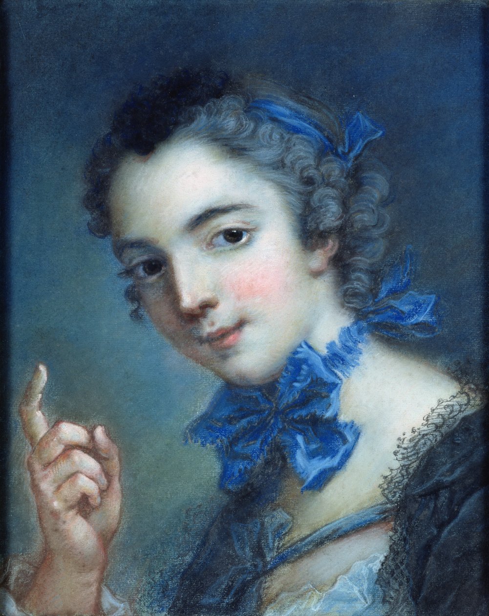 一个年轻女孩的肖像，c.1750（粉彩在纸上） 作者 让·马克·纳蒂尔