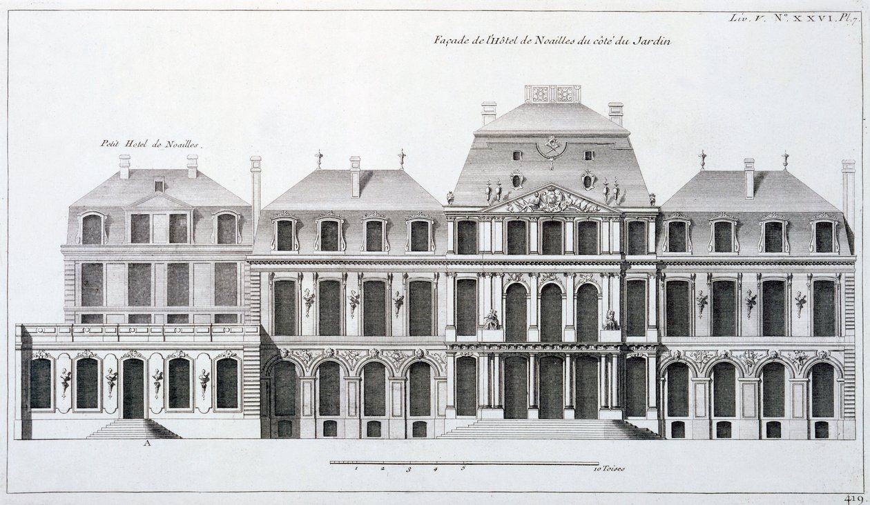 巴黎的Noailles公爵酒店，来自Jacques-Francois Blondel的“建筑弗朗索瓦”，1727年 作者 让·马里埃特