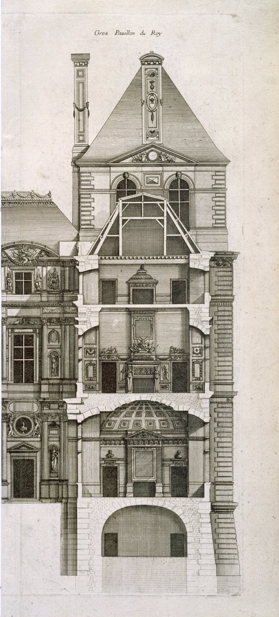 卢浮宫的国王馆，来自“弗朗索瓦建筑，或计划收集等”，VI-V，1727-28 作者 让·马里埃特
