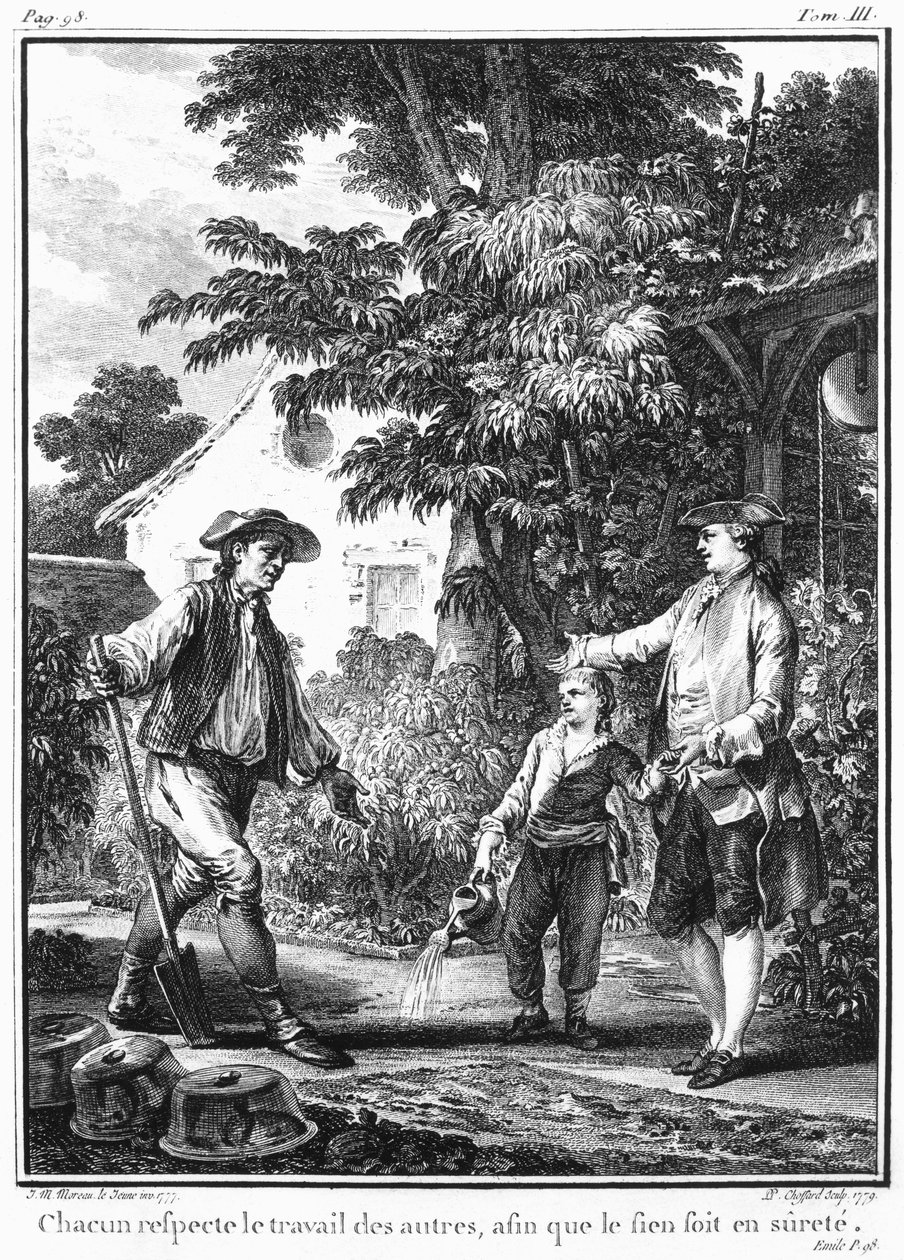 Jean-Jacques Rousseau（1712-78）的“L&39;Emile”插图由Pierre Philippe Choffard（1730-1809）于1779年出版 作者 让-米歇尔小莫罗