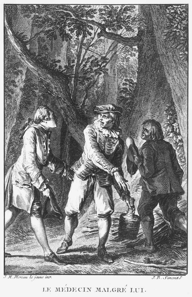 “医生不顾自己”（1666）的插图由Jean-Baptiste Poquelin称为Moliere（1622-1673），由Jean Baptiste Simonet（1742-1813）刻 作者 让-米歇尔小莫罗
