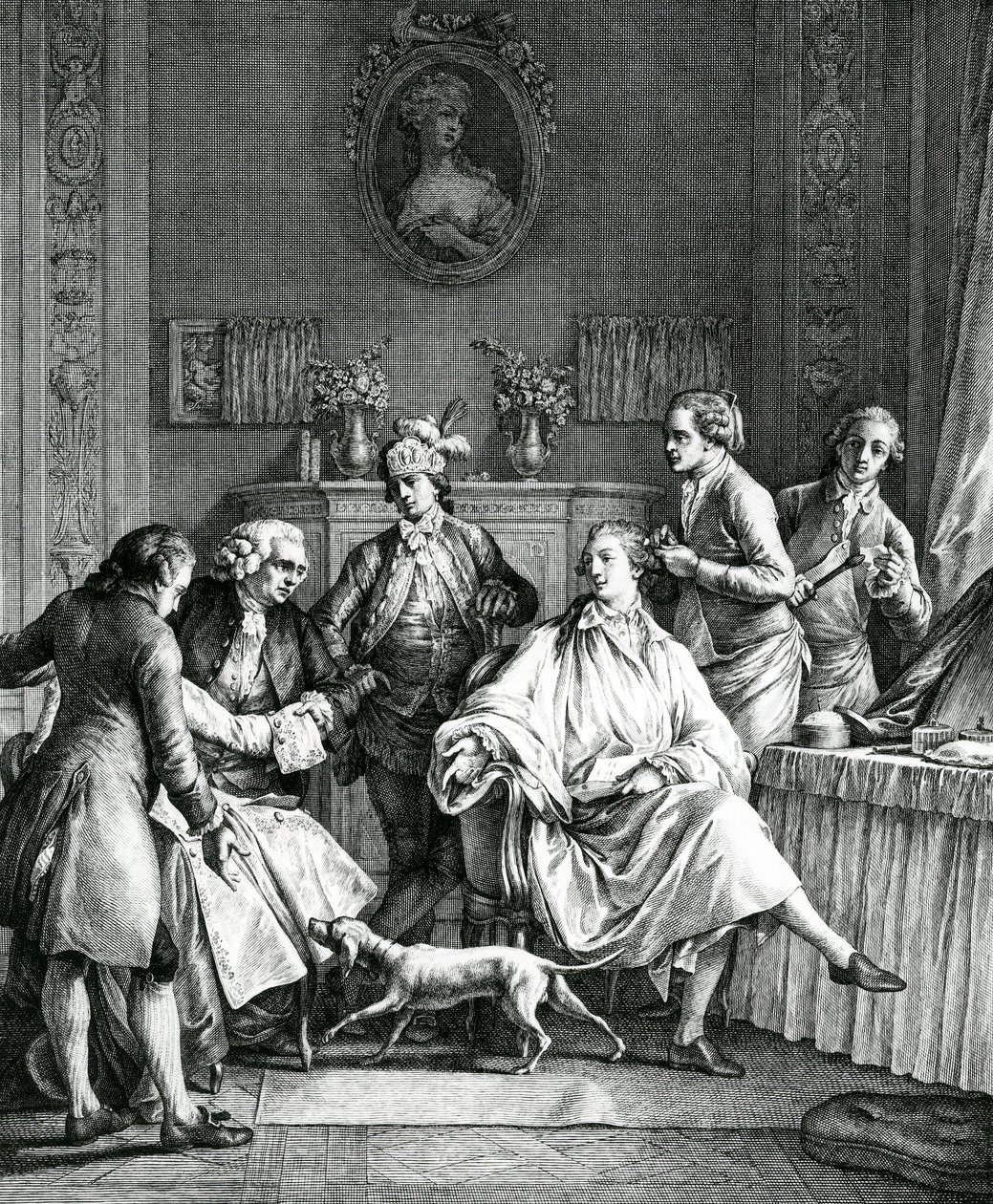 男人穿衣服，c.1770 作者 让-米歇尔小莫罗