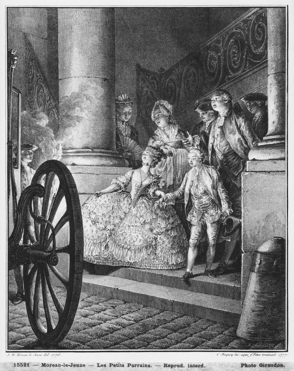 The Little Godfathers，1776年，由Pierre Charles Baquoy（1759-1829）和Charles Emmanuel Patas（1744-1802）于1777年刻。 作者 让-米歇尔小莫罗