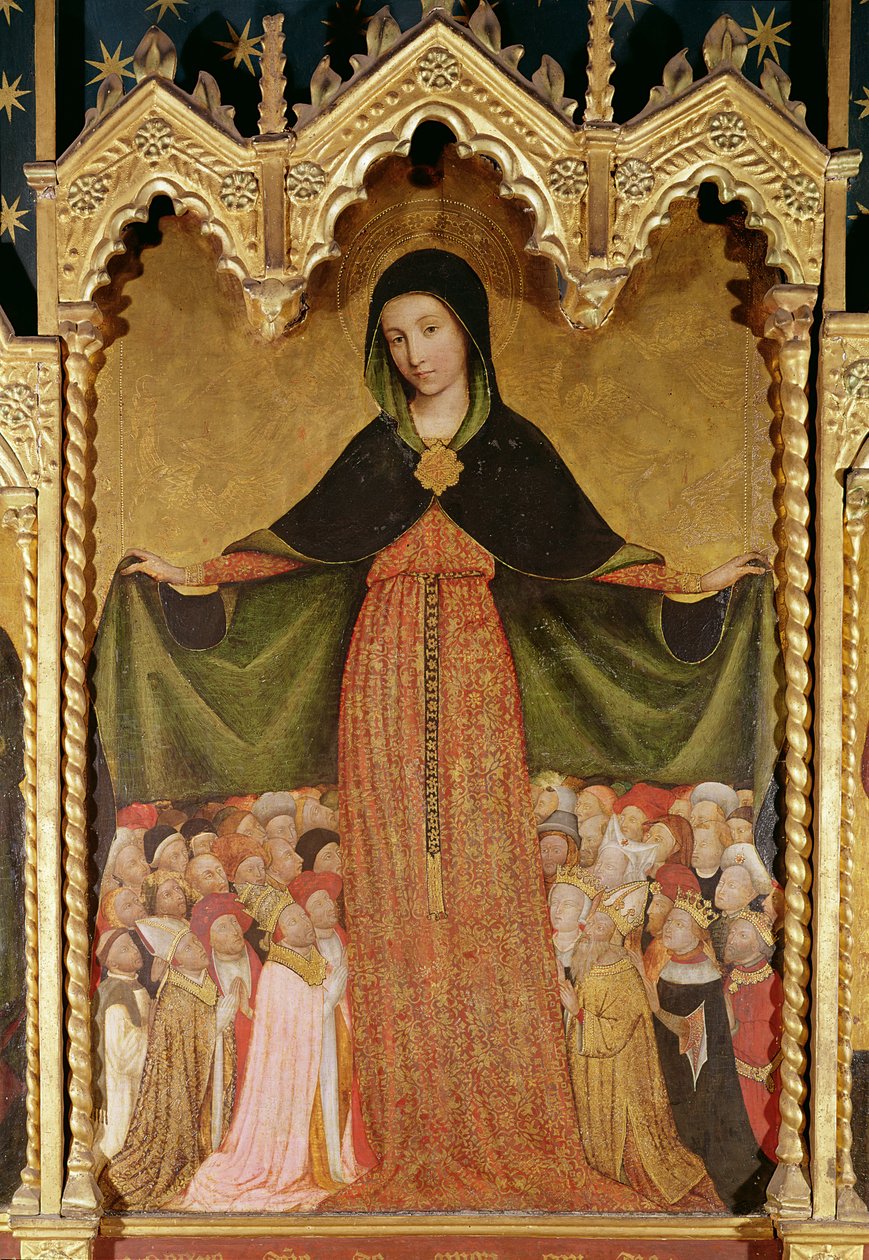 Virgin of Mercy，中央面板的细节，c.1429（面板上的蛋彩画） 作者 让·米拉伊尔赫特