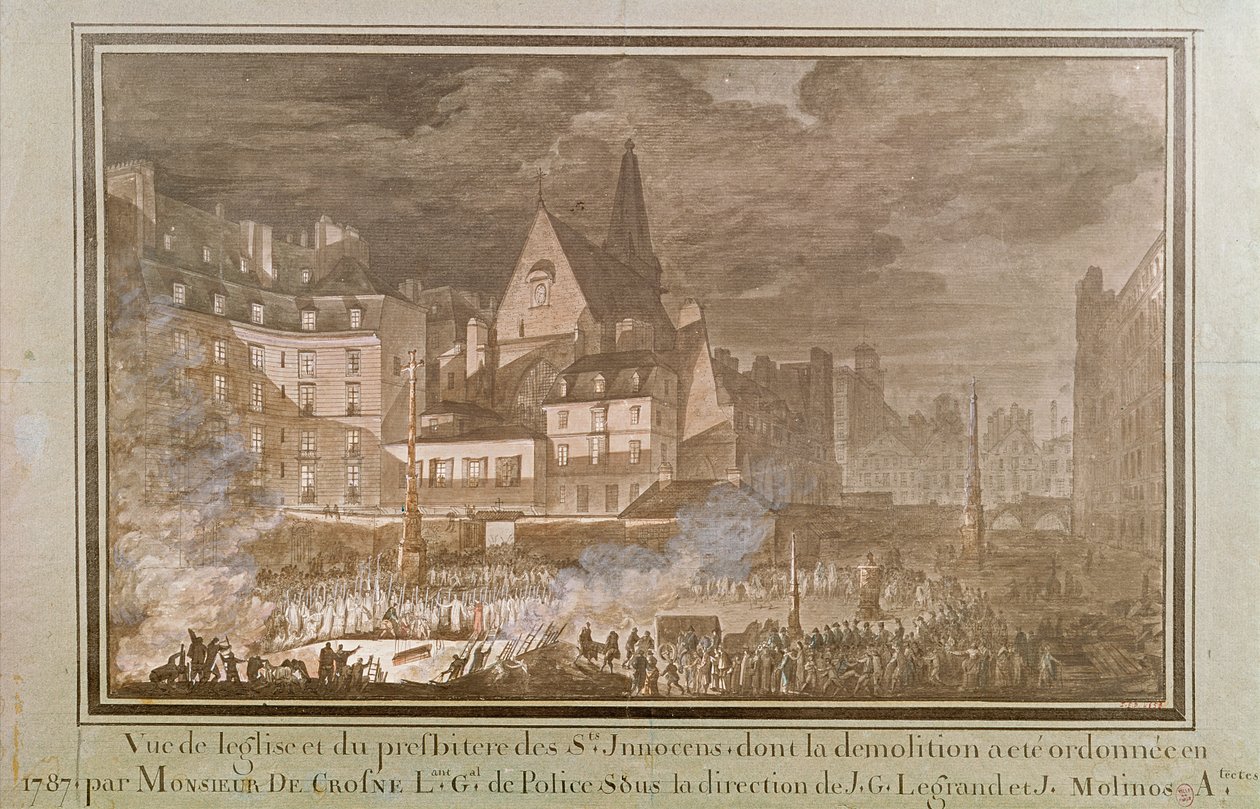 在拆除期间长老会和Eglise des Saints-Innocents的看法，1787年 作者 让·尼古拉斯·索布雷