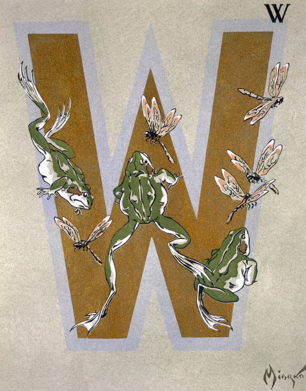 大写字母&39;W&39;，来自&39;动物的艺术素描&39;，于1920年在巴黎出版 作者 让·索德