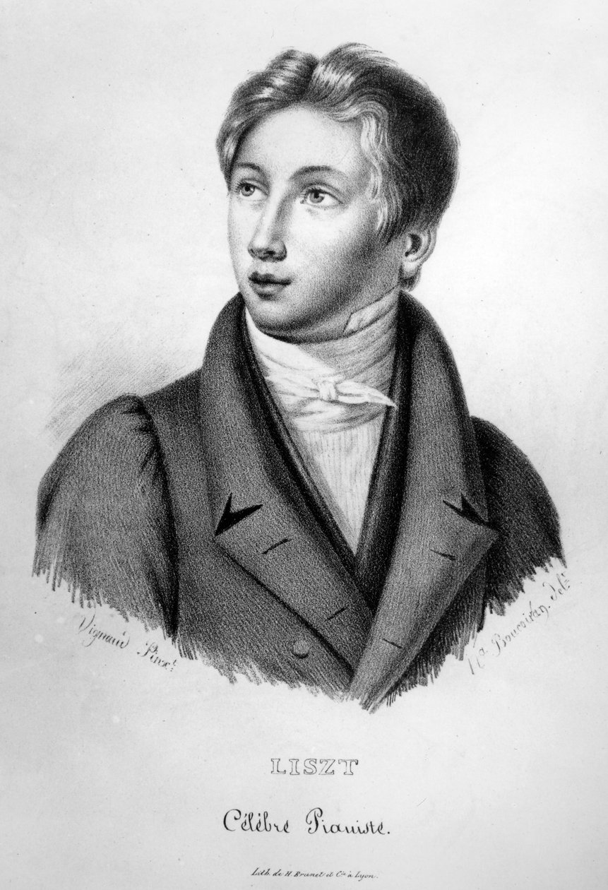 Franz Liszt（1811-86）小时候的肖像，由Numa Boucoiran雕刻（1805-69） 作者 让·维格诺（Jean Vignaud）