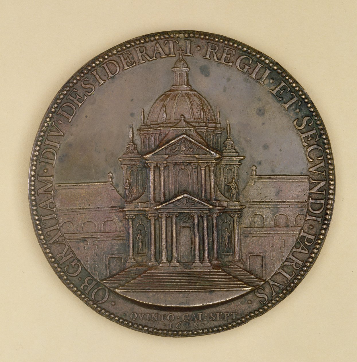 Val-de-Grace基金会奖章，正面描绘Val-de-Grace，1638年（铜牌） 作者 让·沃林