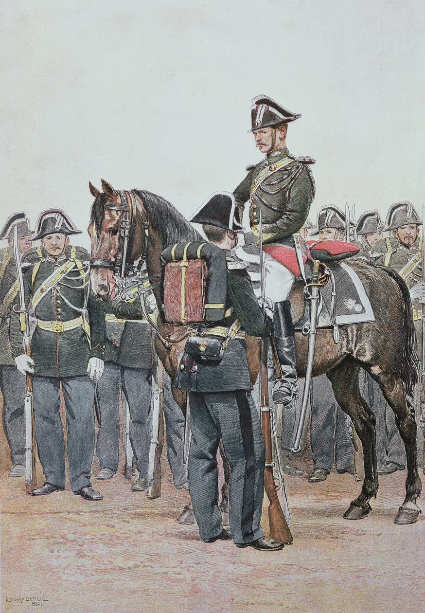 宪兵队穿着制服，1887年（彩色雕刻） 作者 让·巴蒂斯特·爱德华·Detaille