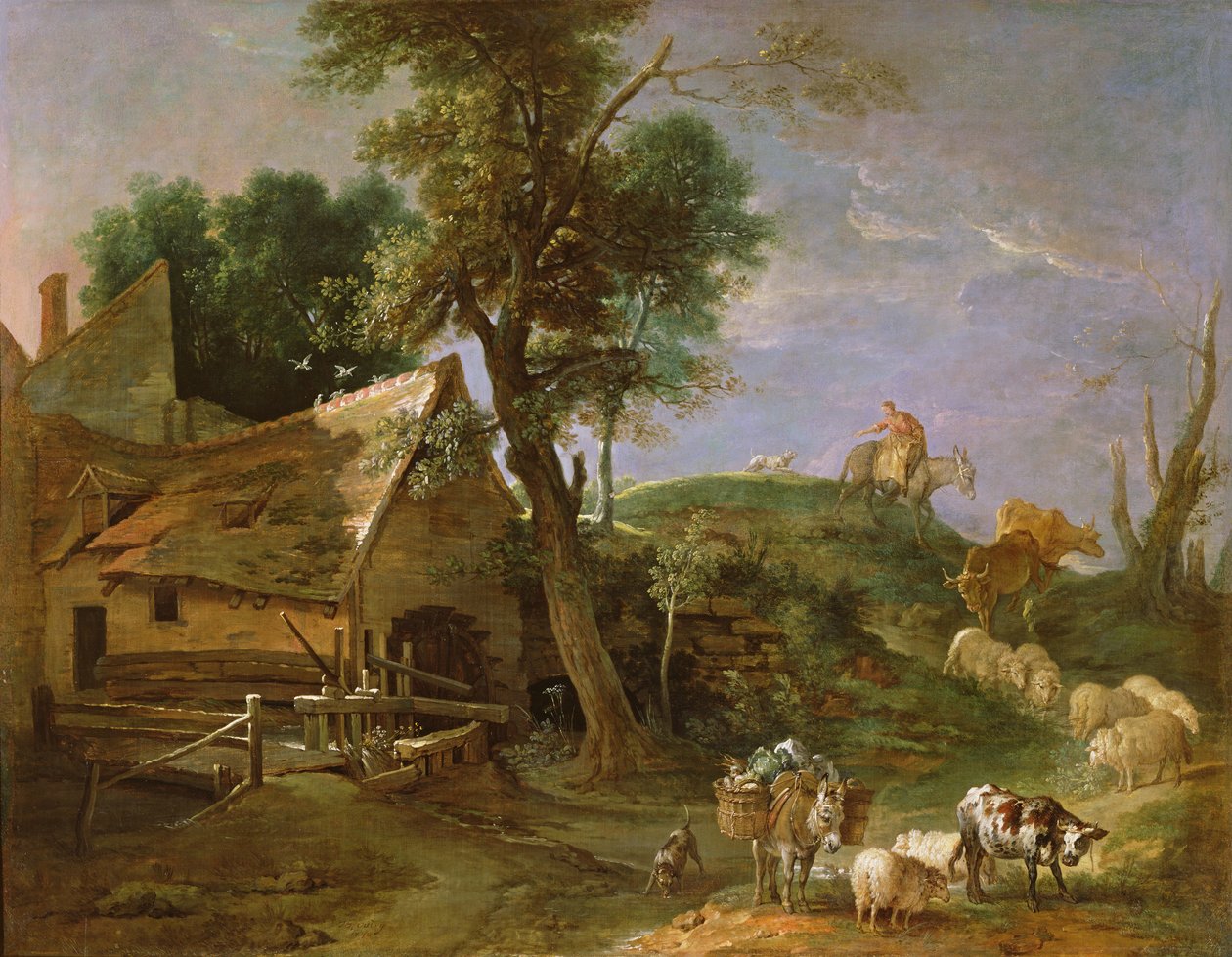 景观与水车，1740年 作者 让·巴蒂斯特·奥德里（Jean Baptiste Oudry）