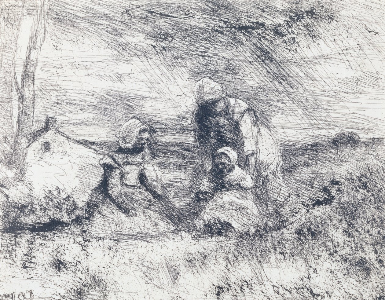 小姐妹，1854年（来自陈词滥调的盐渍纸？玻璃） 作者 让·巴蒂斯特·卡米尔·科罗