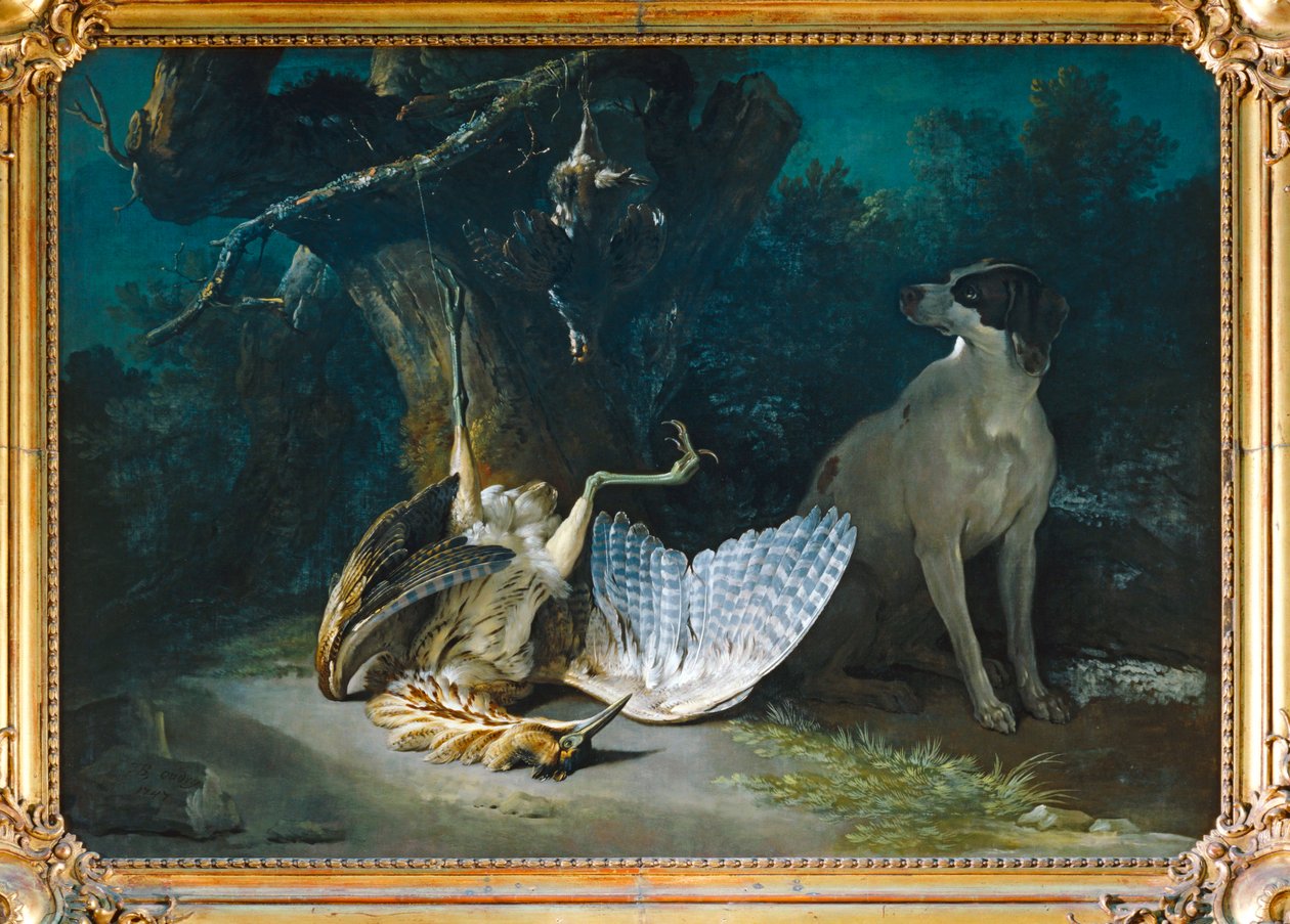 Butor et perdrix gardes par un chien blanc - 白狗看护苦艾和鹧鸪... 作者 让-巴蒂斯特（乌德里学校）