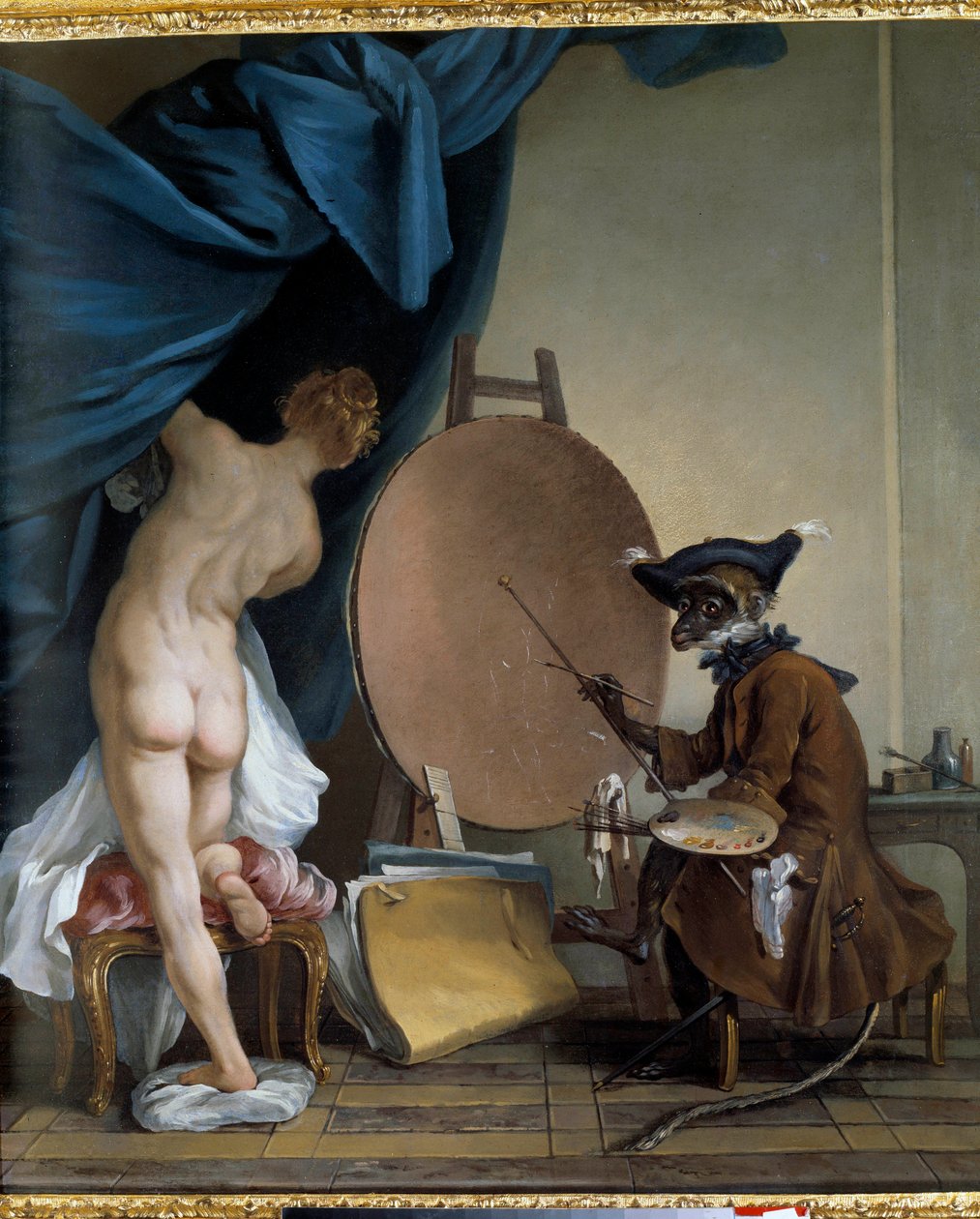 猴子画家。 布面油画，0.89 x 0.62 m。 - 画家猴子。 让·巴蒂斯特·德赛 (Jean Baptiste Deshays) 的绘画（1729 - 1765） 作者 让·巴蒂斯特·戴斯（Jean Baptiste Deshays）