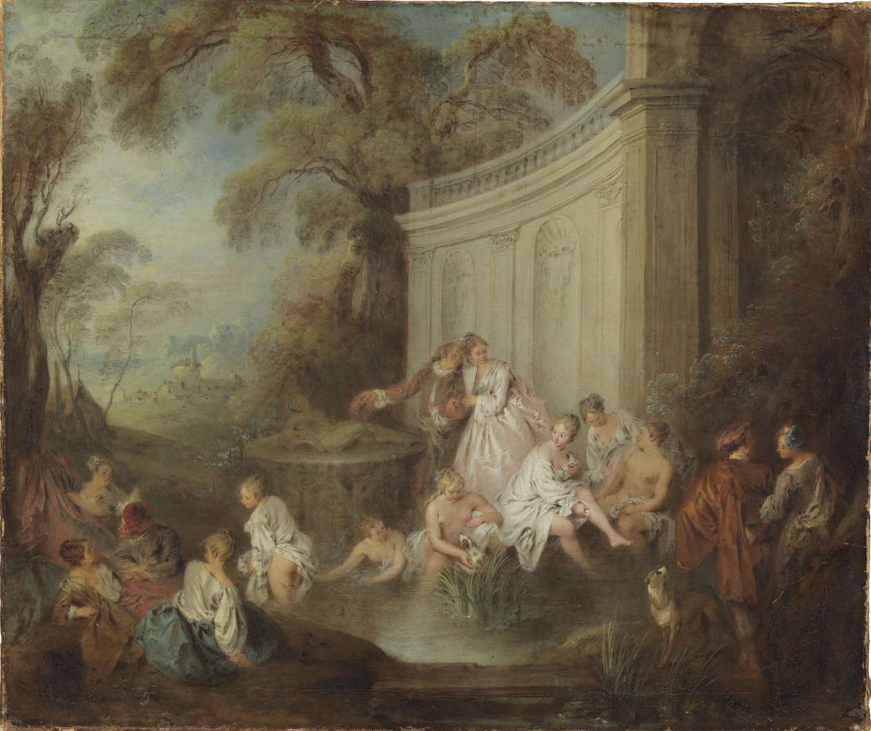 Une compagnie se baignant dans un parc - A Company Bather in a Park, by Pater, Jean-Baptiste (1695-1736). Oil on canvas. Dimension : 49x59 cm. Nationalmuseum Stockholm 作者 让·巴蒂斯特·约瑟夫·帕特