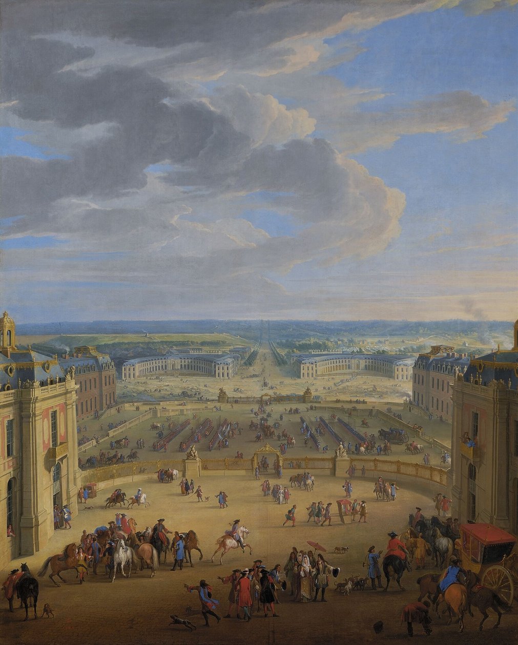 法文：Vue perspective du château de Versailles sur la place d