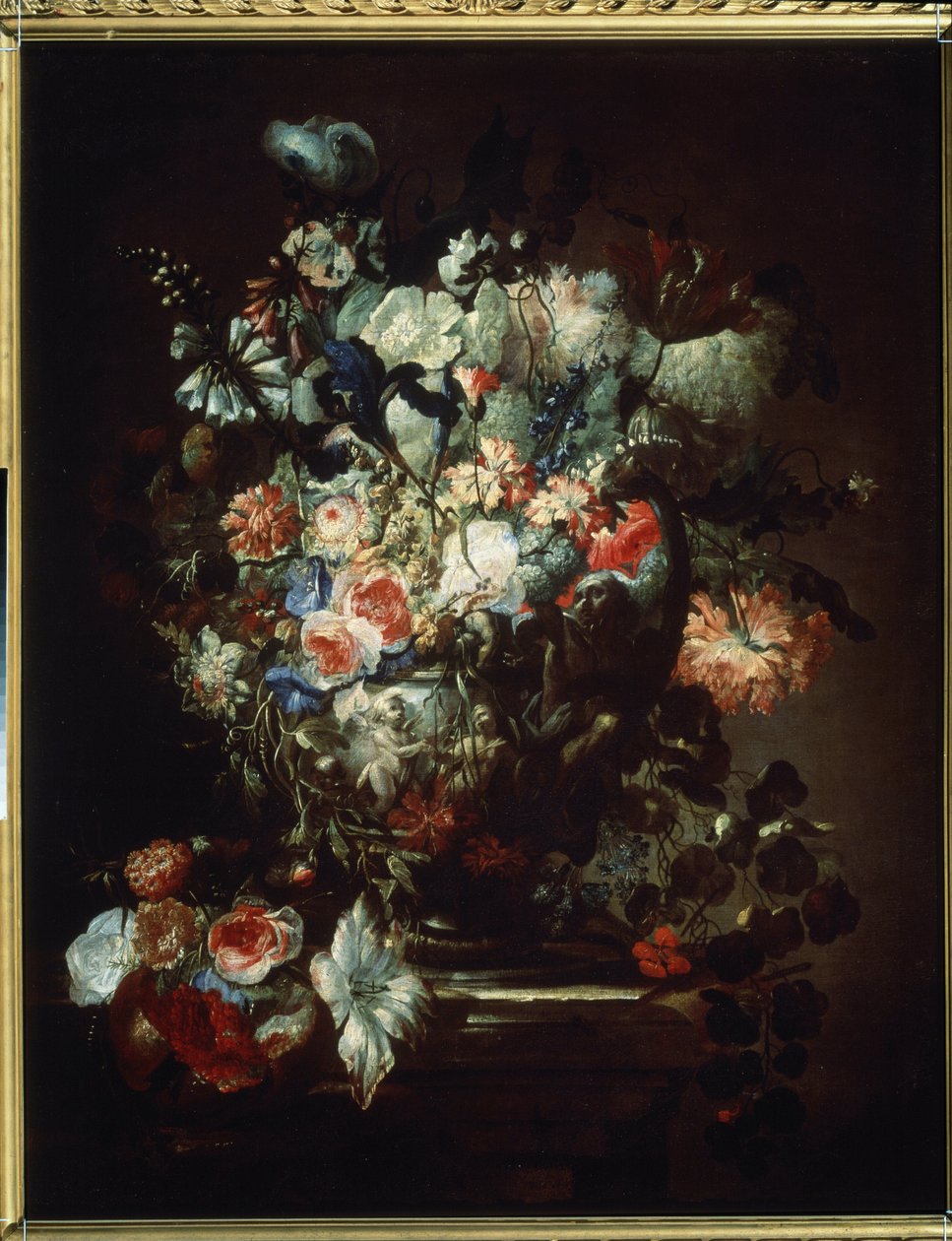 "花。静物。让-巴蒂斯特（Jean-Baptiste）-蒙诺耶（1636-1699 年）的作品。布面油画。法国艺术，巴洛克风格。莫斯科普希金美术博物馆 作者 让-巴蒂斯特·莫努瓦耶