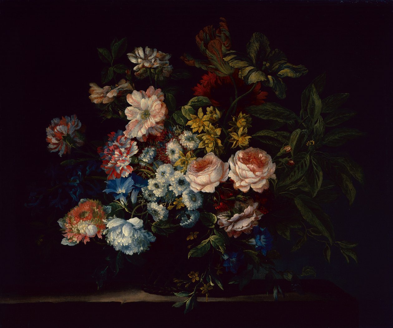 玫瑰、康乃馨、风信子和鲜花（布面油画） 作者 让-巴蒂斯特·莫努瓦耶