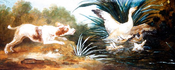 有狗追赶鸭子的风景（布面油画） 作者 让·巴蒂斯特·奥德里（Jean Baptiste Oudry）