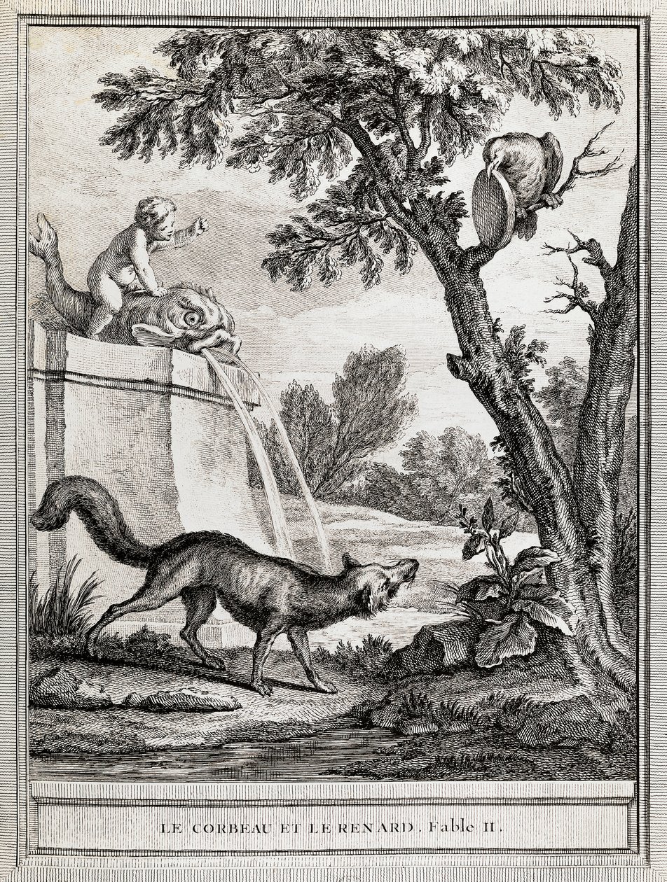 乌鸦和狐狸》，让-巴蒂斯特-乌德里（1686-1755）为让-德-拉封丹（1621-1695）的寓言创作的插图 作者 让·巴蒂斯特·奥德里（Jean Baptiste Oudry）