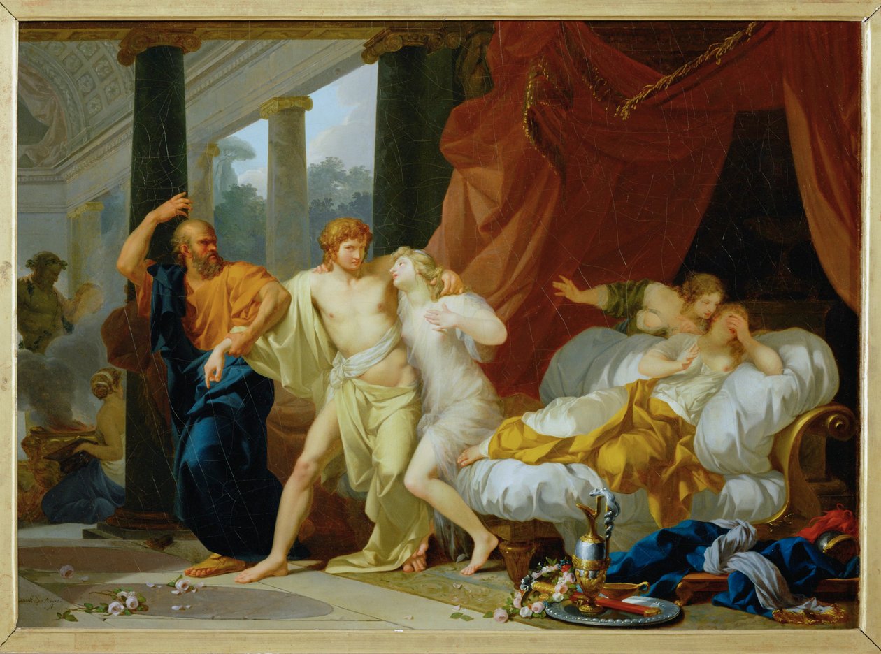 Socrate arrachant Alcibiade du sein de la Volupte - 苏格拉底将阿尔基比亚德从享乐的怀抱中拖走...... 作者 让·巴蒂斯特·雷尼奥