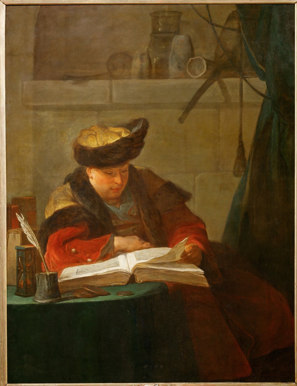Un chimiste dans son laboratoire, dit aussi un philosophe occupee de sa lecture - 一位化学家在他的实验室里... 作者 让·巴蒂斯特·西蒙·夏尔丹