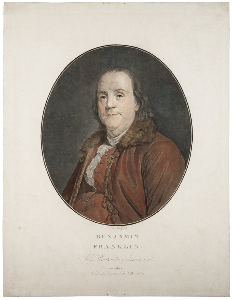 本杰明富兰克林，1789年（手工色的mezzotint） 作者 让·弗朗索瓦·詹尼特