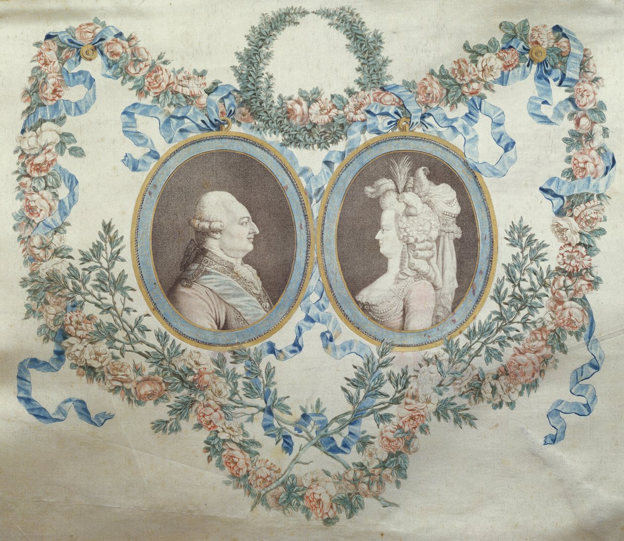封面的Bonbonniere描绘路易十六（1754-93）和玛丽安托内特（1752-93），1785（印花丝绸） 作者 让·弗朗索瓦·詹尼特