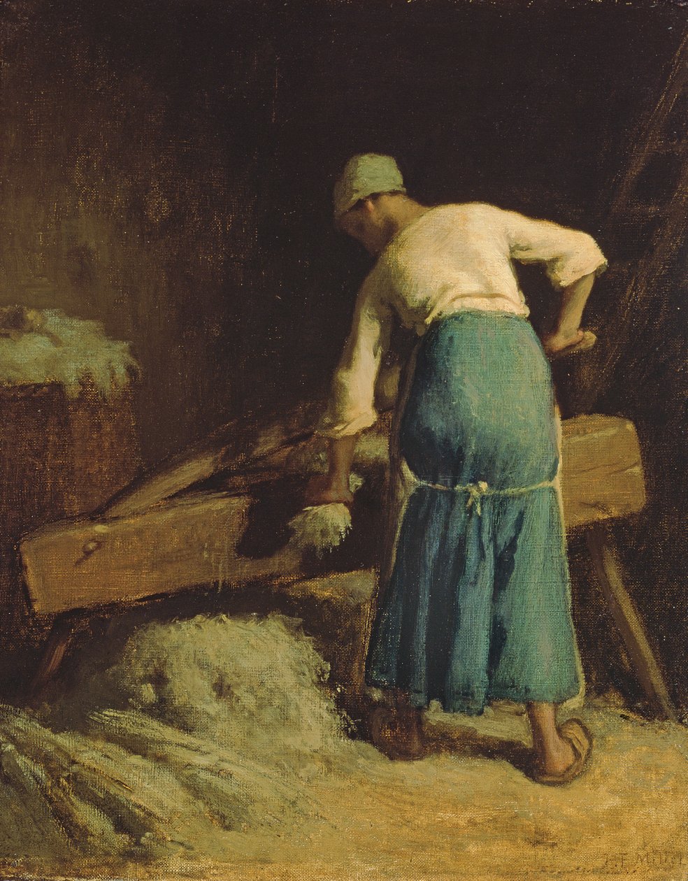 打破亚麻，c.1850-51 作者 让·弗朗索瓦·米勒