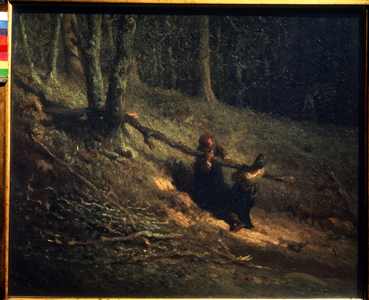 Les Charbonnieres.有刷子木的农民女孩。让-弗朗索瓦-米莱（Jean-Francois Millet）的画作。 作者 让·弗朗索瓦·米勒