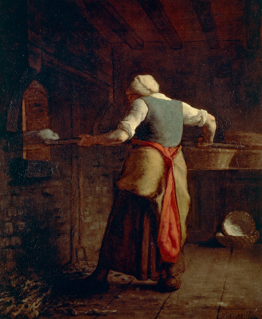 正在烤面包的女人（Femme cuisant the pain），让-弗朗索瓦·米勒（Jean-Francois Millet，1814-1875 年）创作，55x46 厘米。 作者 让·弗朗索瓦·米勒