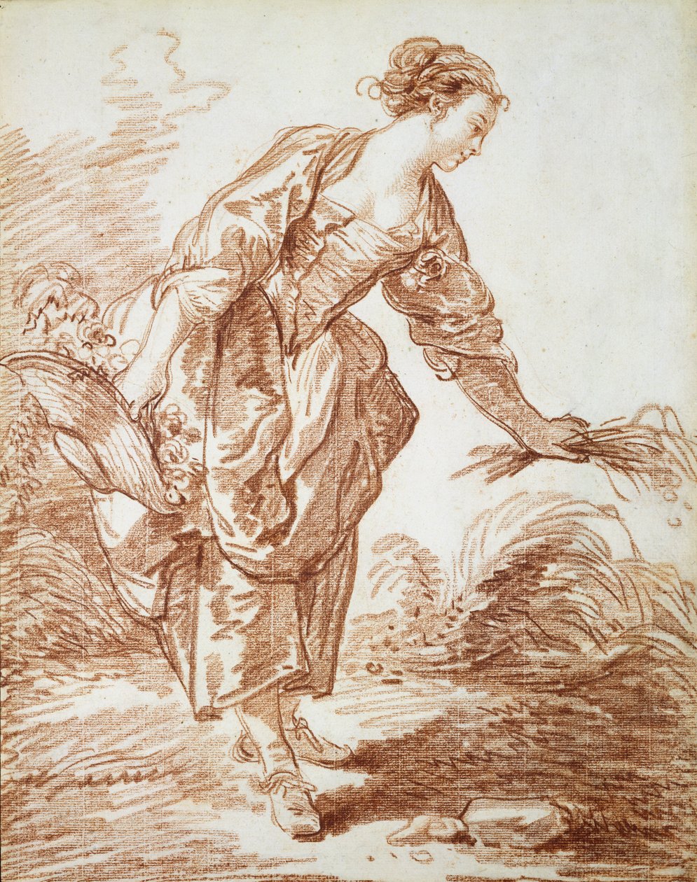 La Jardiniere（纸上的红色粉笔） 作者 让·奥诺雷·弗拉戈纳尔
