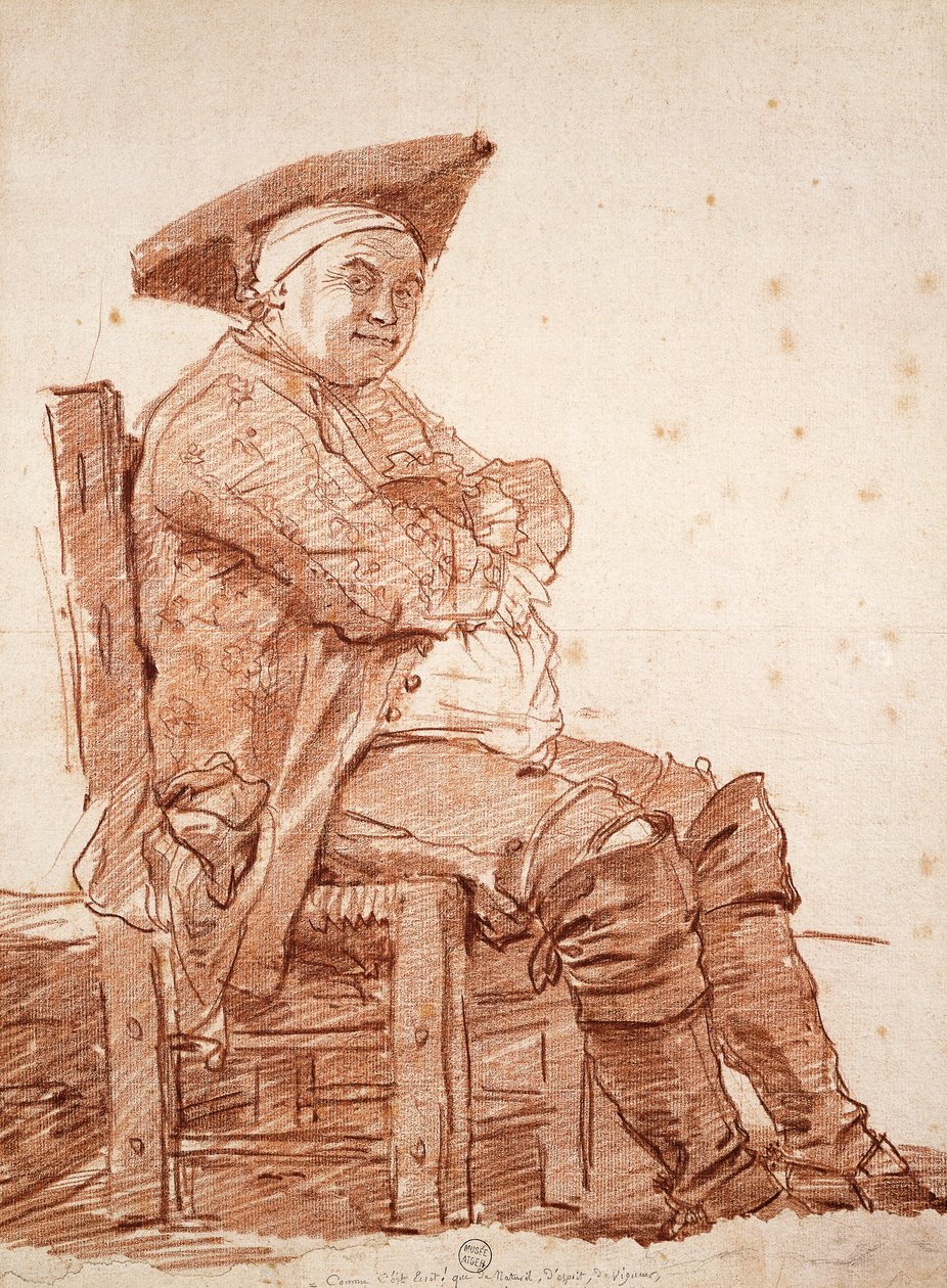 让·奥诺雷·弗拉戈纳尔（Jean Honore Fragonard，1732-1806 年）创作的《被称为波斯蒂廖内 (Postiglione)》的坐着男子肖像，乐观的绘画 作者 让·奥诺雷·弗拉戈纳尔