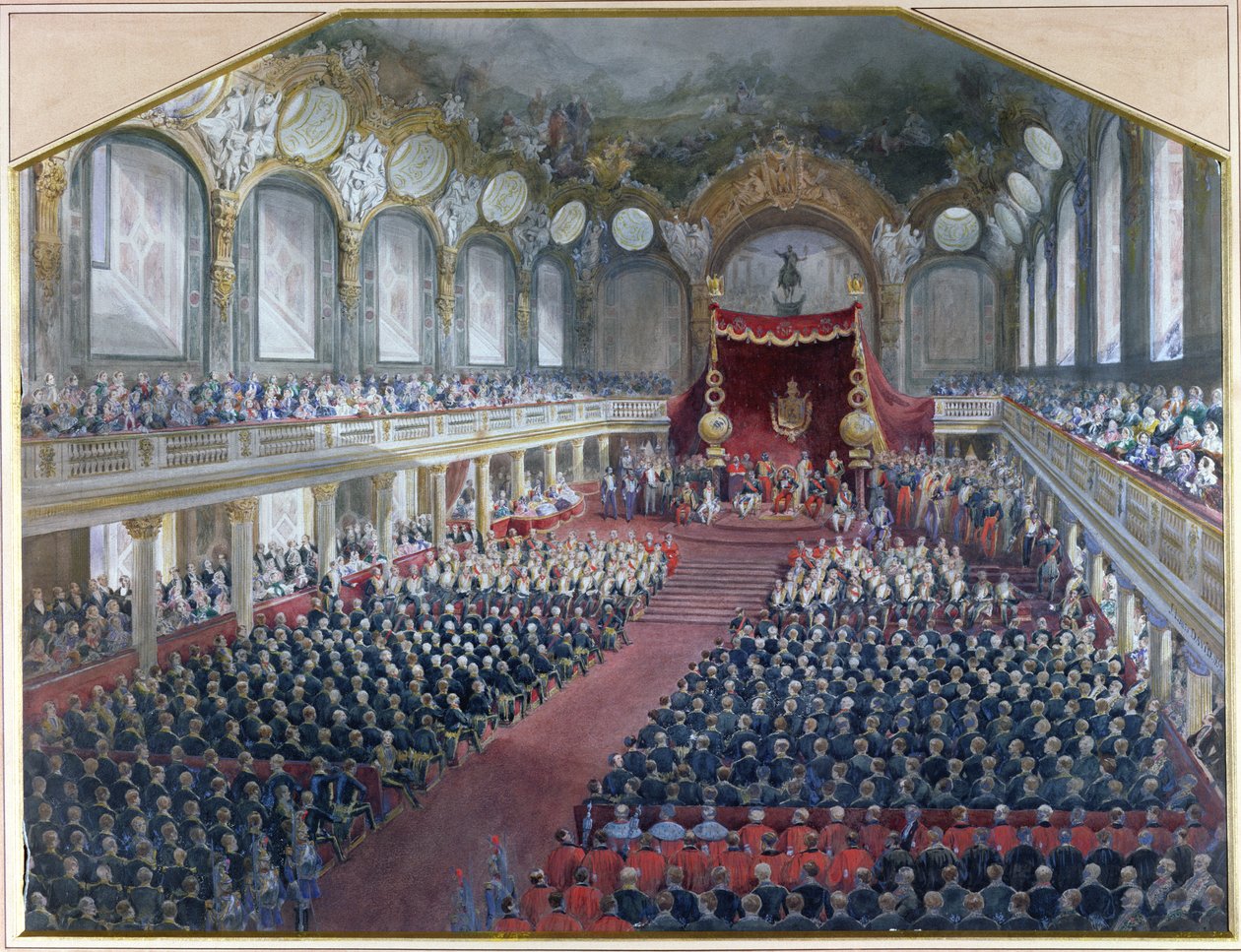 1859年2月7日，拿破仑三世在卢浮宫的宝座室开设立法会议（纸上写着） 作者 让·路易·大卫