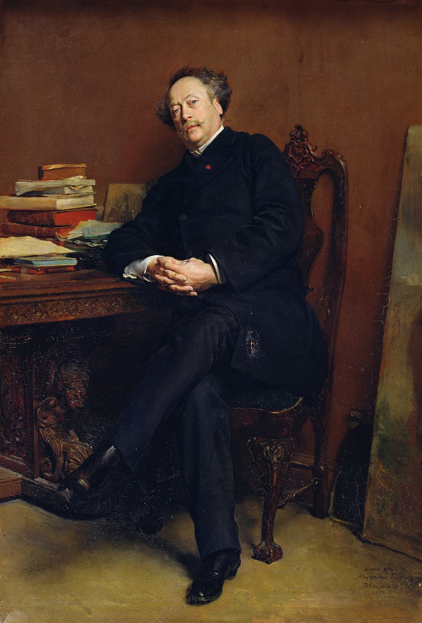 亚历山大·杜马斯·菲尔斯（Alexander Dumas Fils）（1824-95）1877年（布面油画） 作者 让·路易斯·欧内斯特·迈森尼尔