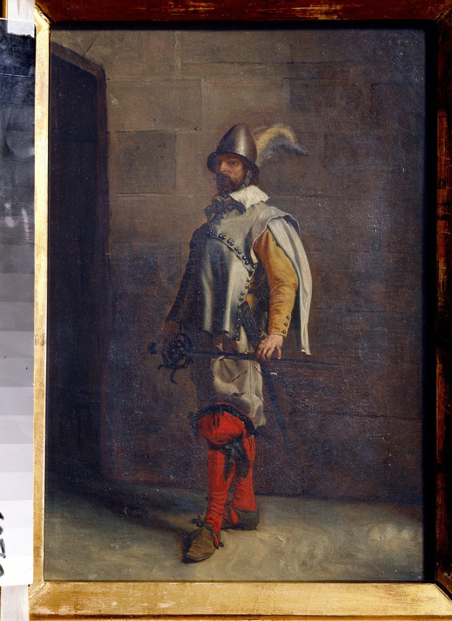 胡格诺派（A Huguenot）。宗教战争期间的法国加尔文新教徒。Ernest Jean Louis Meissonier（1815-1891 年）的画作。布面油画。法国艺术。图拉国家艺术博物馆（俄罗斯图拉国家博物馆） 作者 让·路易斯·欧内斯特·迈森尼尔