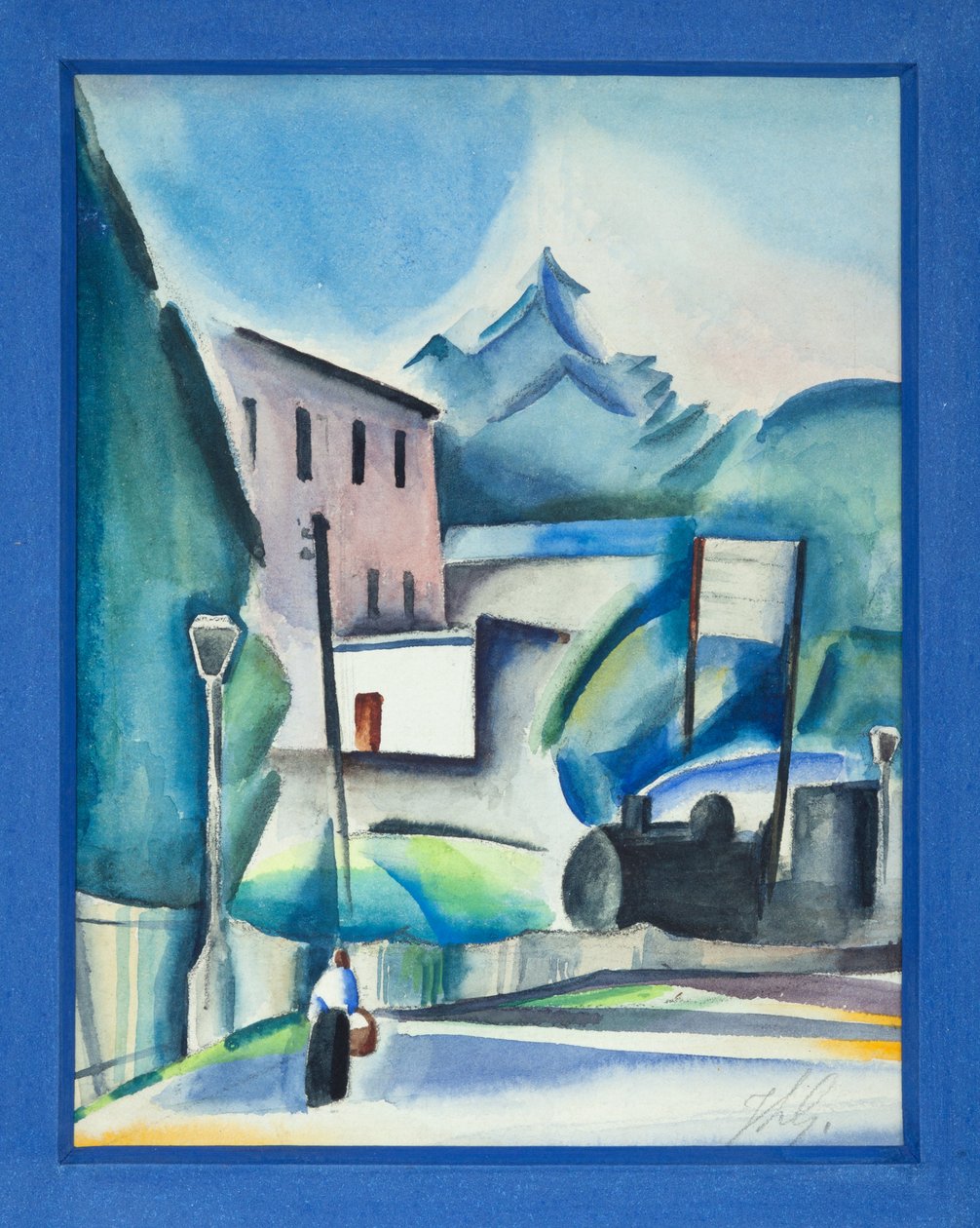火车的通过，c.1915-20（纸上水彩画） 作者 让-路易·甘伯特