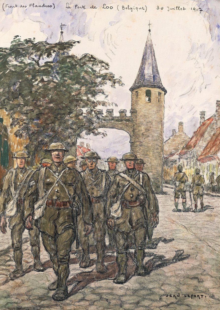法兰德斯前线，卢门（比利时），1917 年 7 月 30 日（纸面水彩画） 作者 让·路易·勒福尔