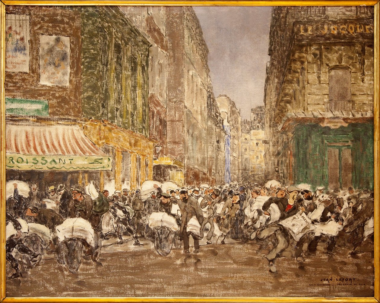 让-路易（Jean-Louis）-勒福尔（1875-1954 年）的绘画作品《1914 年晚报的发行》，展示了巴黎市第二区大部分地区传统的报业活动。 作者 让·路易·莱福特