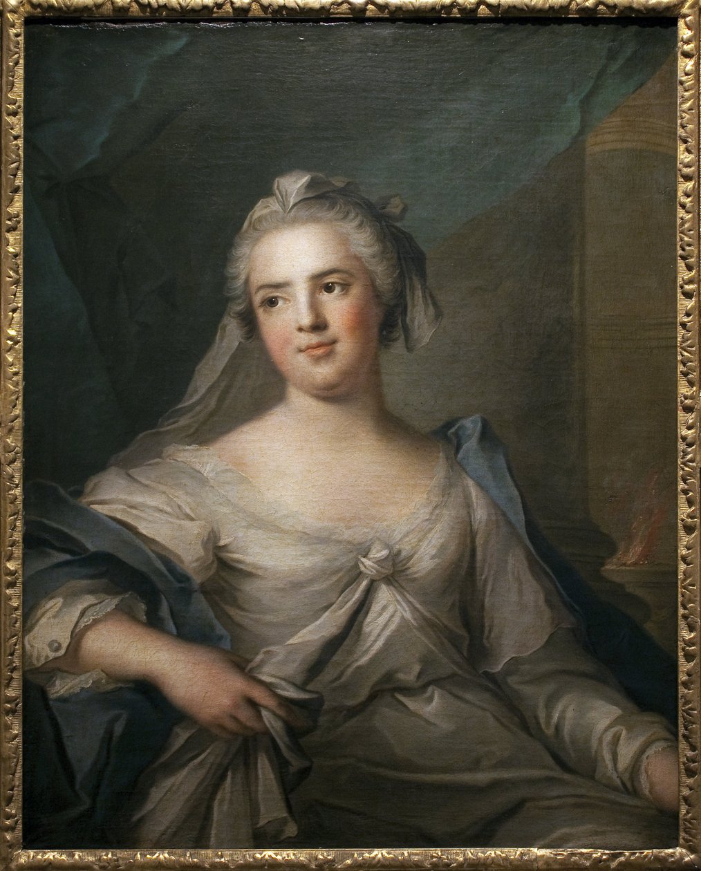 穿着背心的夫人 - 让-马克(Jean-Marc)-纳蒂埃(1685-1766)的画作，布面油画，18世纪法国艺术 - 波城美术博物馆 作者 让·马克·纳蒂尔