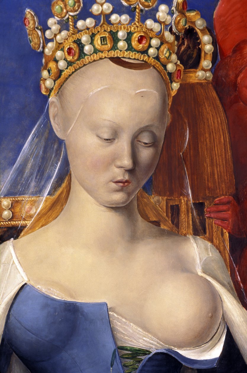 被描绘为 Agnes Sorel 的护理处女的细节（以安特卫普处女的名字命名，Jean Fouquet，大约 1452-1455 年） 作者 让（后）福凯