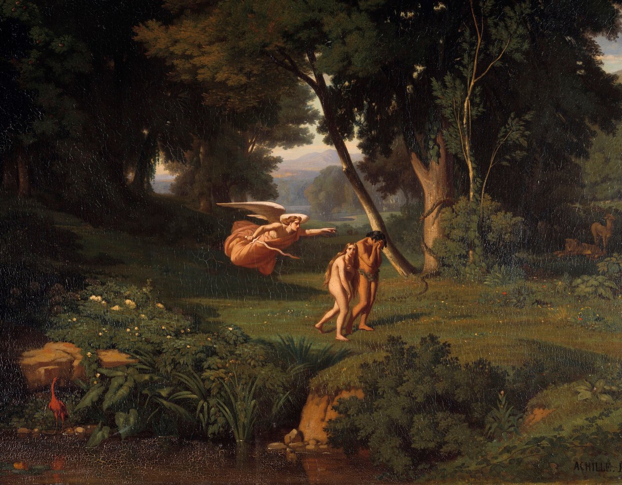 Adam and Eve Chasse du Paradis 绘画，Achille Benouville (1815-1891) 1841 年 1.45x1.46 m 贝桑松，美术博物馆 作者 让·阿奇里·本努维尔