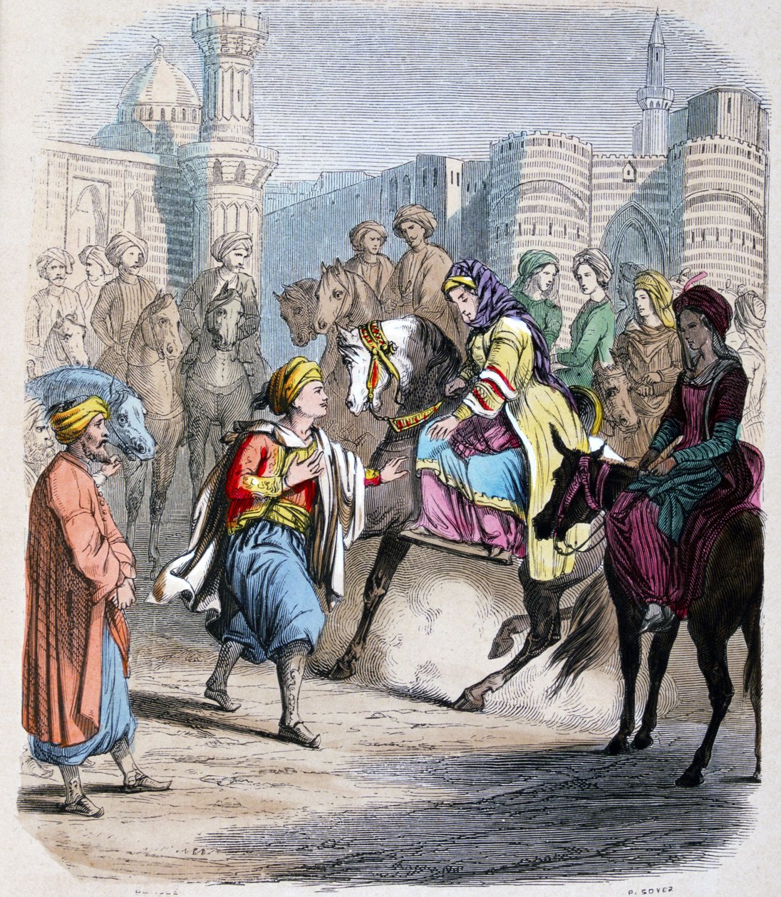 Emina Nosratli attend son fils victorieux Ibrahim Pacha (1789-1848), de retour au Caire apres la campagne arabe en 1818 - Emina El Nosratli（易卜拉欣-帕夏的母亲）等待儿子在 1818 年阿拉伯战役后胜利返回开罗。水彩画 作者 让·阿道夫·博斯