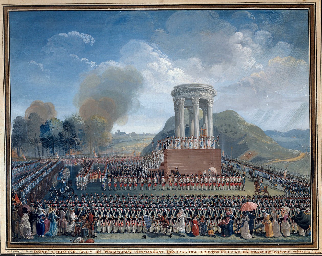 贝桑松的联邦盛宴 14/07/1790 让·亚历克西斯·科尔努 (Jean Alexis Cornu) 的绘画 (1755-1807) 贝桑松。 Musee Des Beaux Arts - 1790 年 7 月 14 日在贝桑松举行的联邦艺术节。 Jean Alexis Cornu (1755-1807) 的绘画。 法国贝桑松美术博物馆 作者 让·亚历克西斯·科努（Jean Alexis Cornu）