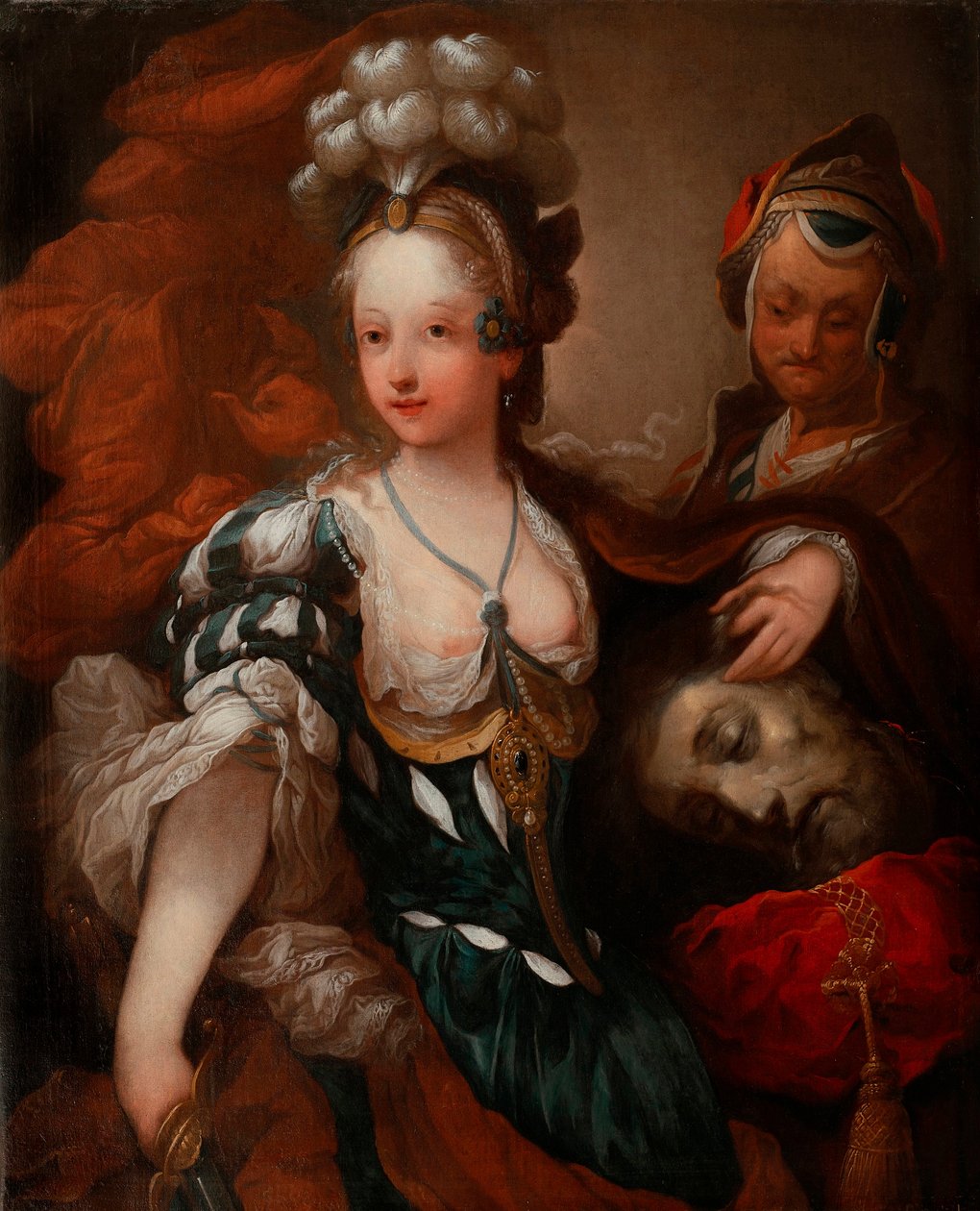 朱迪思与何乐弗尼的头颅 - 亚历克西斯·格里莫 (Alexis Grimou) 绘画（1678-1733 年），布面油画，18 世纪中叶（88x72 厘米） - 维拉诺宫博物馆，华沙（波兰） 作者 让·亚历克西斯·格里莫
