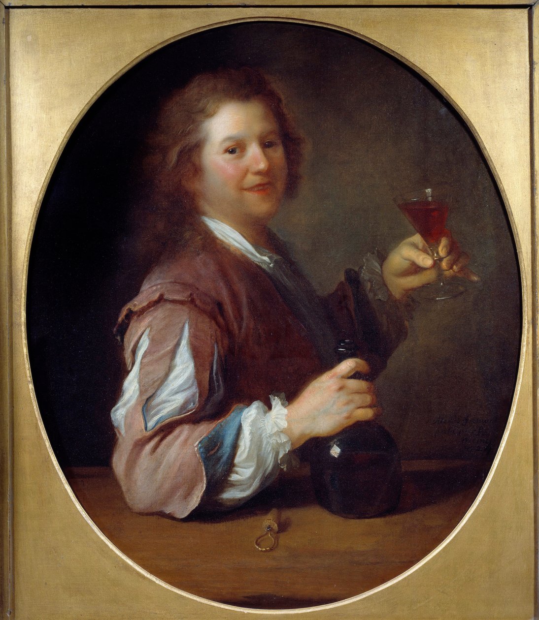 艺术家在饮酒者的画像 Jean Alexis Grimou (1680-1740) 1724 年作画。 1x0,85 m 作者 让·亚历克西斯·格里莫