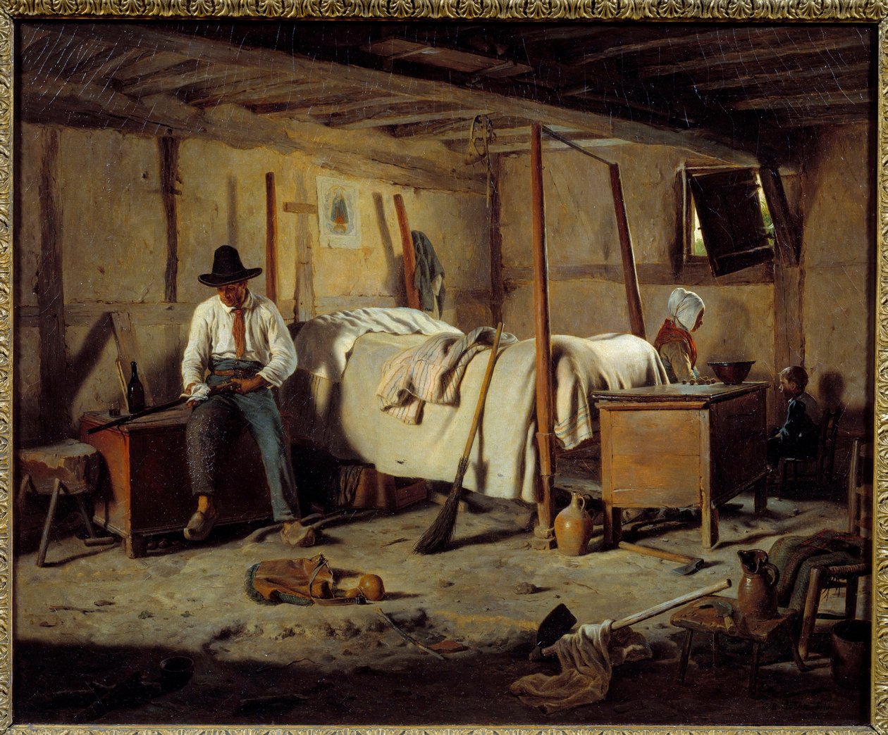 让·阿尔方斯·罗恩 (1799-1864) 1850 年昏暗的偷猎者绘画。 0,5x0,6 m 作者 让·阿尔方斯·罗恩